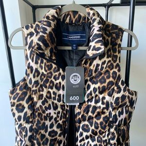 Lands’ End XS Leopard Down Vest